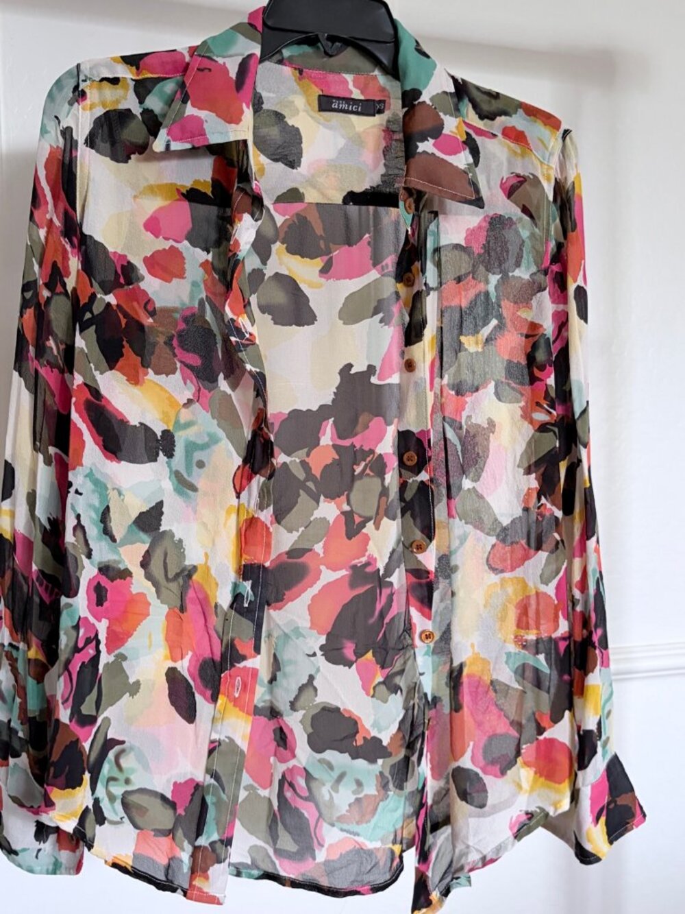 NWOT 100% silk Pure Amici Colorful Floral Button-Up Shirt - XS